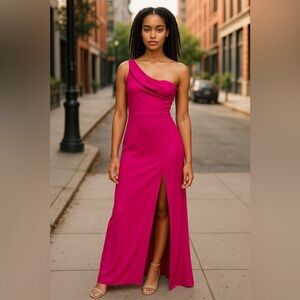 Fashion Nova fuchsia One Shoulder Ruched Gown